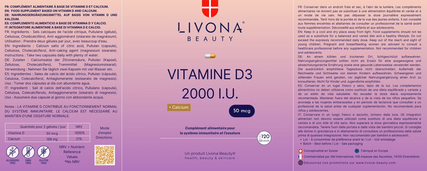 Vitamine D3 & Calcium 2 000 UI 120 gélules