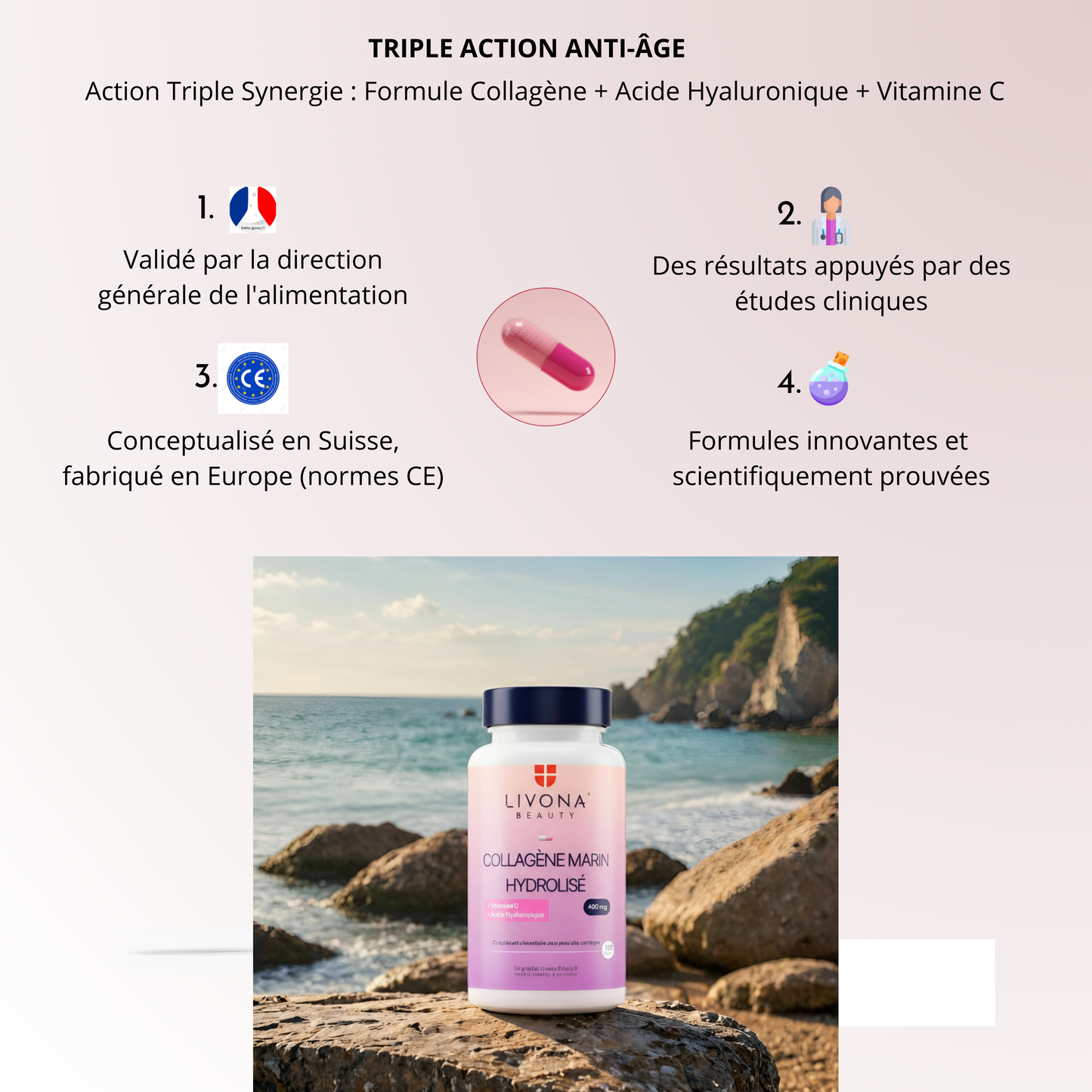 Collagène Marin & Acide Hyaluronique & Vitamine C 120 gélules